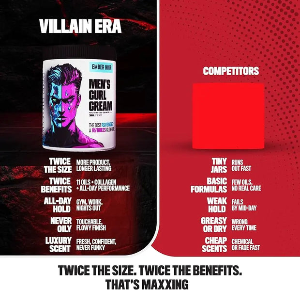 LIMITED EDITION - Ember Noir Men’s Curl Cream, 10oz, Long-Lasting Hold, Hydrating, Defines Curls The Villain Society