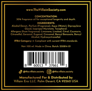 The Villain Society Chillin' Like a Villain Unisex Luxury Parfum 30% Concentration Long Lasting Warm Addictive Scent with Citrus Notes Woody Amber Blend The Villain Society